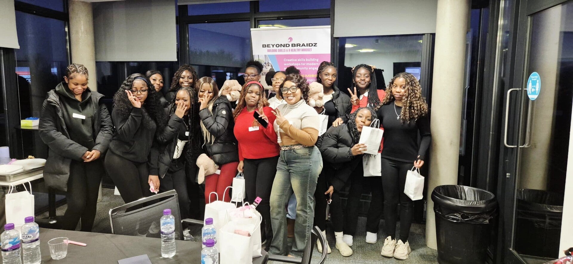 Group photo at a BeyondBraidz girls' wellness event
